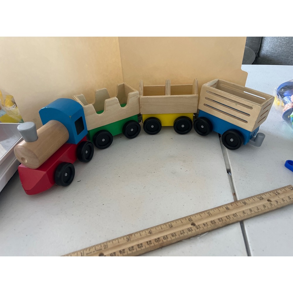 Melissa & Doug Wooden Train Set 4 Piece Steam Engine and Cars Multi Color Toy